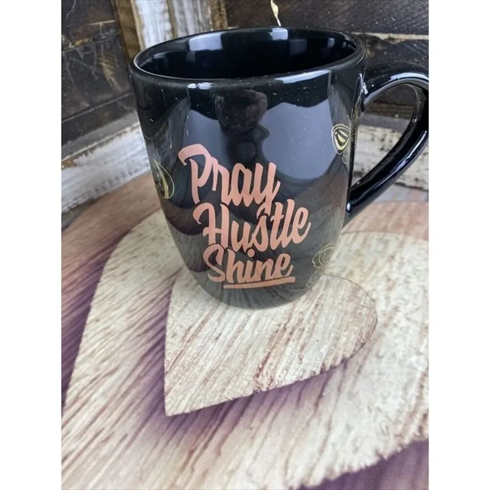 Pray Hustle Shine Butterfly Decal Epoxy Resin Coffee Tea Cup Mug 4.5 X 3.5 in